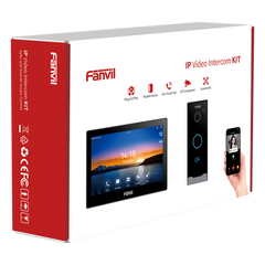 Kit Videoportero IP / Estación Interior i504W + Frente de Calle i60 / Pantalla Táctil 7" HD / Videollamadas H.264/H.265 / Wi-Fi Dual Band / PoE / App Fanvil Link / ONVIF / 10,000 Tarjetas RFID