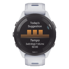 Forerunner® 265, Bisel negro con carcasa en blanco y correa de silicona en blanco/azul