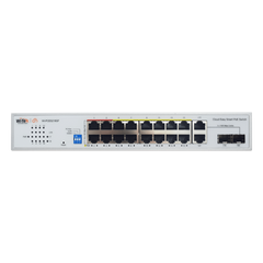 Switch PoE / Administración en la nube / Con 16 puertos 10/100 Mbps PoE af/at (Puertos 1-4: bt 90W) / 2 Puertos Uplink 10/100/1000 Mbps / 1 Puerto SFP Gigabit / Presupuesto 250 W / PoE hasta 250 metros / Soporta protocolo ONVIF