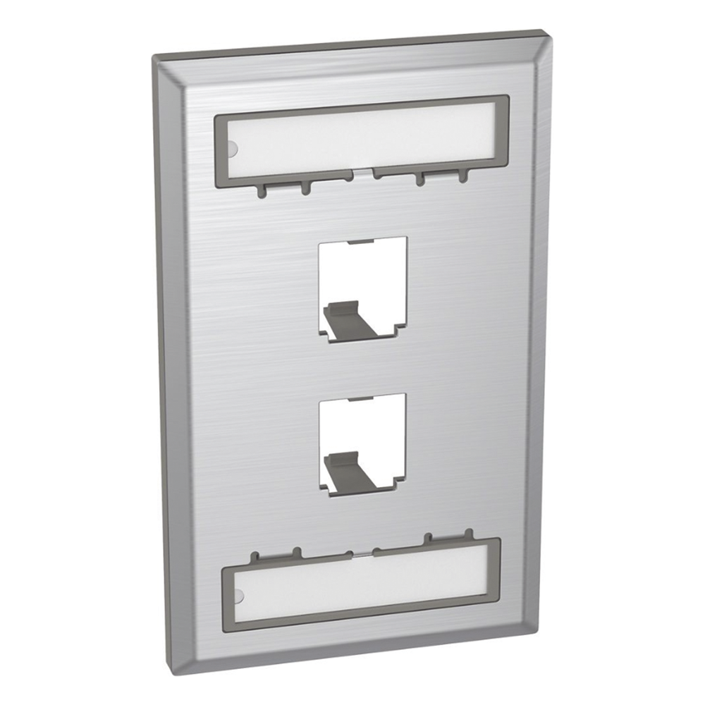 Placa de Pared Vertical, de Acero Inoxidable, Salida Para 2 Puertos Mini-Com, Con Espacios Para Etiquetas
