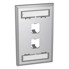 Placa de Pared Vertical, de Acero Inoxidable, Salida Para 2 Puertos Mini-Com, Con Espacios Para Etiquetas