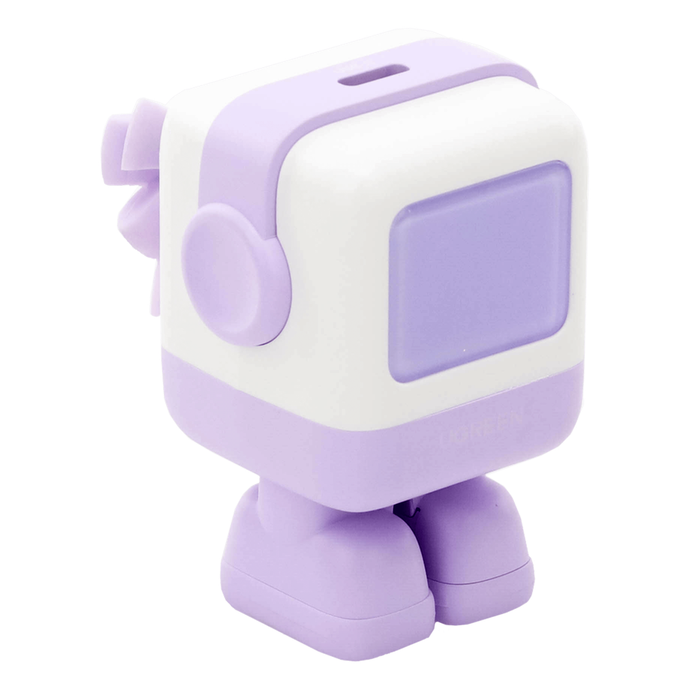 Cargador Mini GaNRobot 30W serie UNO | 1 USB-C de Carga Rápida | Tecnología GaN II | Multiprotocolo PD/QC/SCP/FCA | Carga Inteligente | Pantalla LED | Zapato Magnético Extraíble | Thermal Guard | Color Lila.