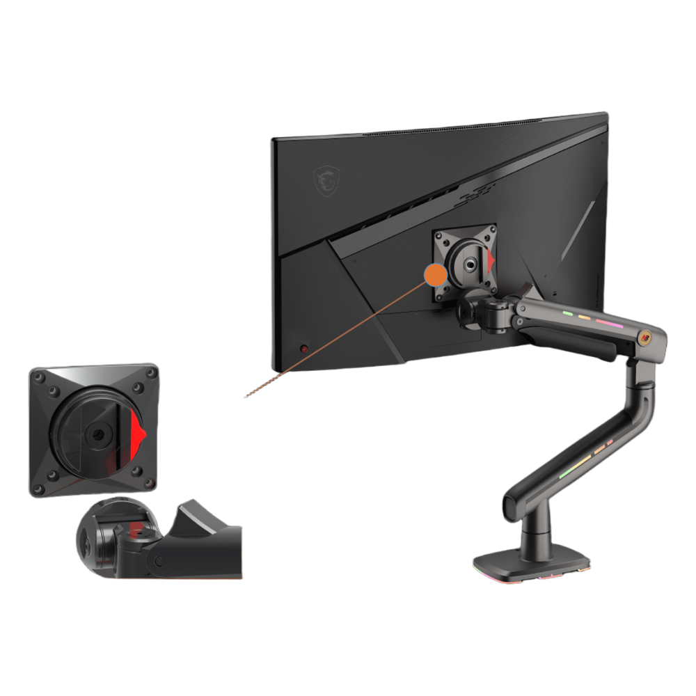 Soporte Mecánico Gaming NB F5 / Monitores de 32" a 60" / VESA 75x75 y 100x100 mm / Carga 2-20 kg (4.4-44 lbs) / Iluminación RGB / Sistema de Resorte de Alta Precisión