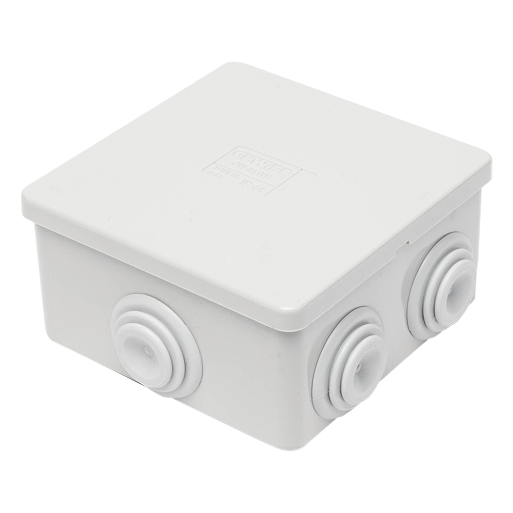 Caja Estanca de PVC Para Derivación y Conexión, 6 Entradas, Tapa a Presión, 80×80×40 mm (Mayor Área Interna, Uso Exterior IP44, Material que no Propaga el Fuego y Libre de Hálogenos