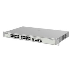Switch Administrable Capa 3 con 24 puertos Gigabit PoE 802.3af/at + 4 SFP+ para fibra 10Gb, gestión gratuita desde la nube, 370w