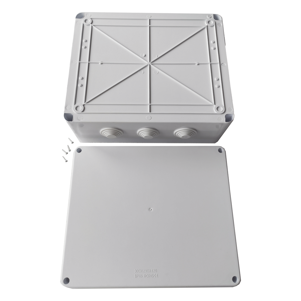 Caja de Derivación-Conexión para Exterior IP65 con 12 Entradas / 300 x 250 x 120 mm (11.8 x 9.8 x 4.7 in) / Sellado Seguro con Empaque + 4 Tornillos / Resiste Agua, Polvo y Sol Directo