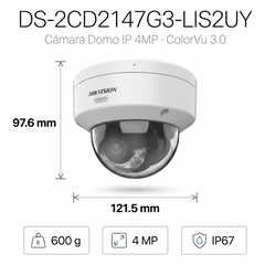 [Dual Light + ColorVu 3.0 + HikAI] Domo IP 4 Megapixel / Lente 2.8 mm / 30 mts IR + Luz Blanca / 2 Microfonos Integrados / Exterior IP67 / WDR 130 dB / ACUSENSE 3.0 / Metal / NEMA 4X / ACUSEEK