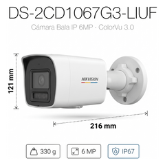 [ColorVu 3.0 + MD 3.0] Bala IP 6 Megapixel / Lente 2.8 mm / 30 mts IR + 30 mts Luz Blanca / Micrófono Integrado / Motion Detection 3.0 / Exterior IP67 / WDR 120 dB / PoE / Micro SD