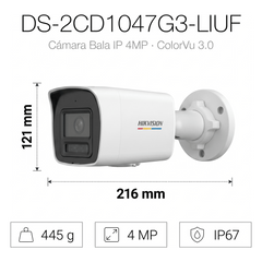 [ColorVu 3.0 + MD 3.0] Bala IP 4 Megapixel / Lente 2.8 mm / Dual Light (30 mts IR + 30 mts Luz Blanca) / Micrófono Integrado / Detección de Movimiento 3.0 / Exterior IP67 / WDR / PoE / Micro SD
