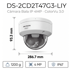 [Dual Light + ColorVu 3.0 + HikAI] Bala IP 4 Megapixel / Lente 4 mm / 60 mts IR + Luz Blanca / Exterior IP67 / WDR 130 dB / ACUSENSE 3.0 / Metal / NEMA 4X / ACUSEEK