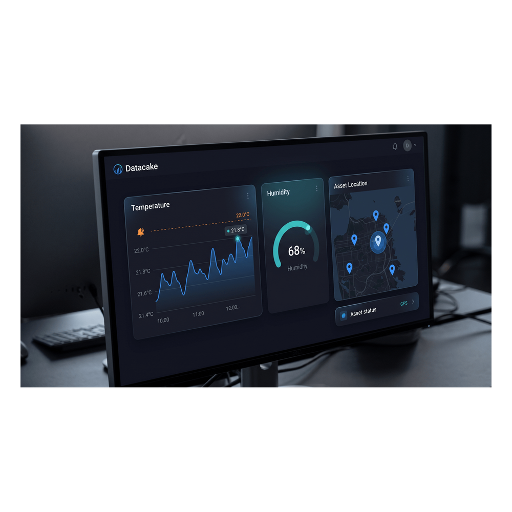 Datacake / Licencia Anual de Dashboard IoT / 12 Meses / Plataforma Sin Código / LoRaWAN + MQTT + Webhook / Monitoreo en Tiempo Real / Alertas Inteligentes