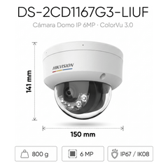 [ColorVu 3.0 + MD 3.0] Domo IP 6 Megapixel / Lente 2.8 mm / 30 mts IR + 30 mts Luz Blanca / Micrófono Integrado / Motion Detection 3.0 / Exterior IP67 / IK08 / dWDR / PoE / Micro SD