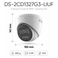 [ColorVu 3.0 + MD 3.0] Turret IP 2 Megapixel / Lente 2.8 mm / 30 mts IR + 30 mts Luz Blanca / Micrófono Integrado /Motion Detection 3.0 / Exterior IP67 / dWDR / PoE / Micro SD