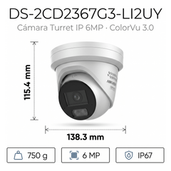 [Dual Light + ColorVu 3.0 + HikAI] Turret IP 6 Megapixel / Lente 2.8 mm / 30 mts IR + Luz Blanca / 2 Microfonos Integrados / Exterior IP67 / WDR 130 dB / ACUSENSE 3.0 / Metal / NEMA 4X / ACUSEEK