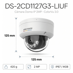 [ColorVu 3.0 + MD 3.0] Domo IP 2 Megapixel / Lente 2.8 mm / 30 mts IR + 30 mts Luz Blanca / Micrófono Integrado / Motion Detection 3.0 / Exterior IP67 / IK08 / dWDR / PoE / Micro SD