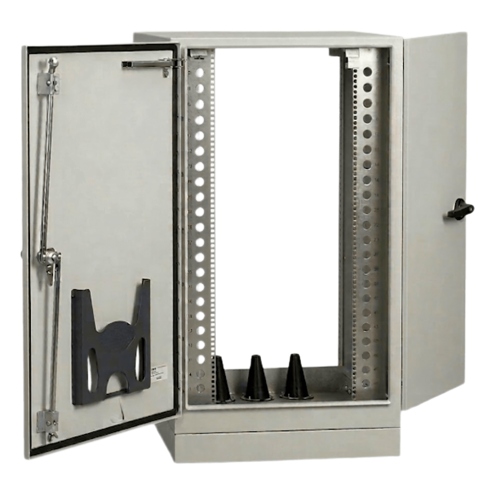 Gabinete para Exterior Tipo 4X Doble Puerta de 22 UR / Aluminio Soldado / 1270 x 762 x 1118 mm (50 x 30 x 44 in) / Exterior IP66 / Montaje Almohadilla / Aislamiento Termico / Gris RAL 7035