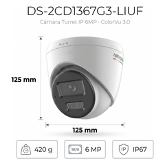 [ColorVu 3.0 + MD 3.0]  Turret IP 6 Megapixel / Lente 2.8 mm / 30 mts IR + 30 mts Luz Blanca / Micrófono Integrado / ACUSENSE Lite / Exterior IP67 / WDR 120 dB / PoE / Micro SD