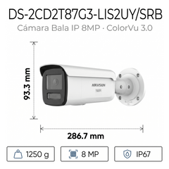 [Dual Light + ColorVu 3.0 + HikAI] Bala IP 8 Megapixel / Lente 4 mm / 60 mts IR + Luz Blanca / Exterior IP67 / Estrobo Azul y Rojo / WDR 130 dB / ACUSENSE 3.0 / Metal / NEMA 4X / ACUSEEK