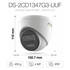 [ColorVu 3.0 + MD 3.0] Turret IP 4 Megapixel / Lente 2.8 mm / 30 mts IR + 30 mts Luz Blanca / Micrófono Integrado / Motion Detection 3.0 / Exterior IP67 / WDR 120 dB / PoE / Micro SD