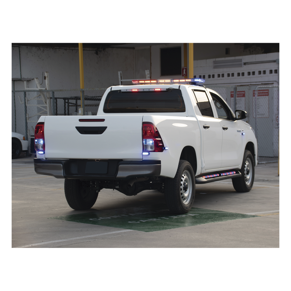 Barra de luces de 47" rojo/azul, 88 LED, con control de tráfico en color ámbar, ideal para equipar unidades de seguridad publica