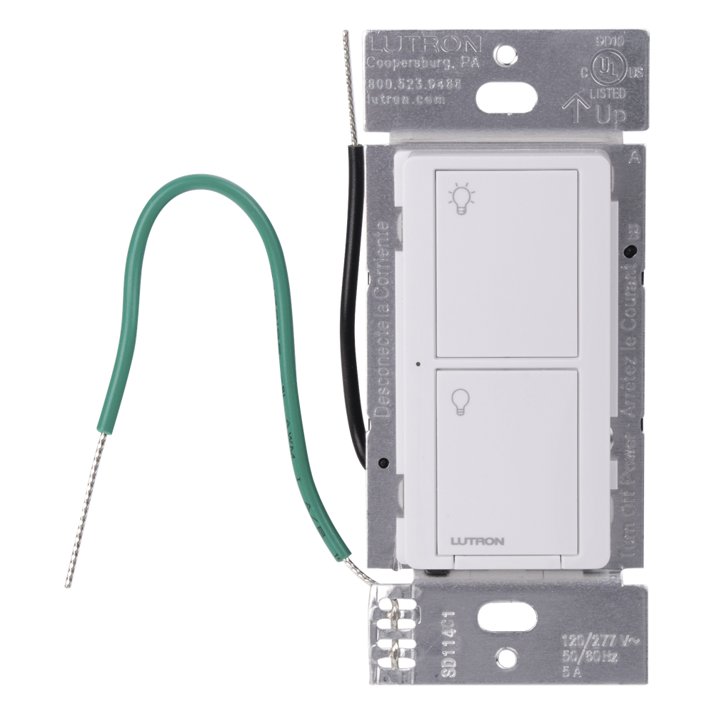 Interruptor de pared inteligente on/off Caseta Wireless, voltaje dual 120/277 V, 5 A en LED, sin cable neutro, compatible con controles Pico y Smart Bridge