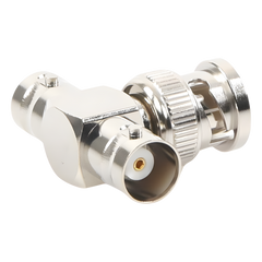 Adaptador en T para 50 Ohm de BNC Macho a Doble BNC Hembra, Maquinado, Níquel/ Oro/ Teflón.