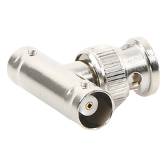 Adaptador en T para 50 Ohm de BNC Macho a Doble BNC Hembra, Troquelado, Níquel/ Oro/ Delrin.