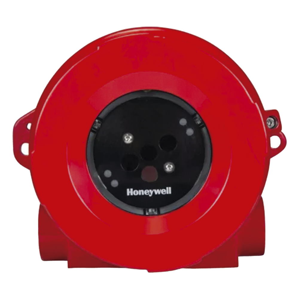 Detector de flama industrial triple infrarrojo (IR3), visión de 90°, alcance configurable 15-60 m, salidas 4-20 mA, relés, HART y Modbus