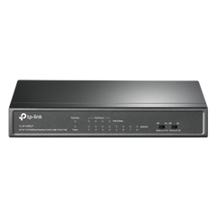 Switch PoE No Administrable de Escritorio / 8 puertos 10/100 Mbps / 4 puertos PoE af / Presupuesto 41 W / Modo extensor PoE hasta 250 metros / Calidad video prioritaria