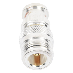Adaptador en Linea para 50 Ohm, de Conector N Hembra a BNC Macho, Plata /Oro /Teflón.