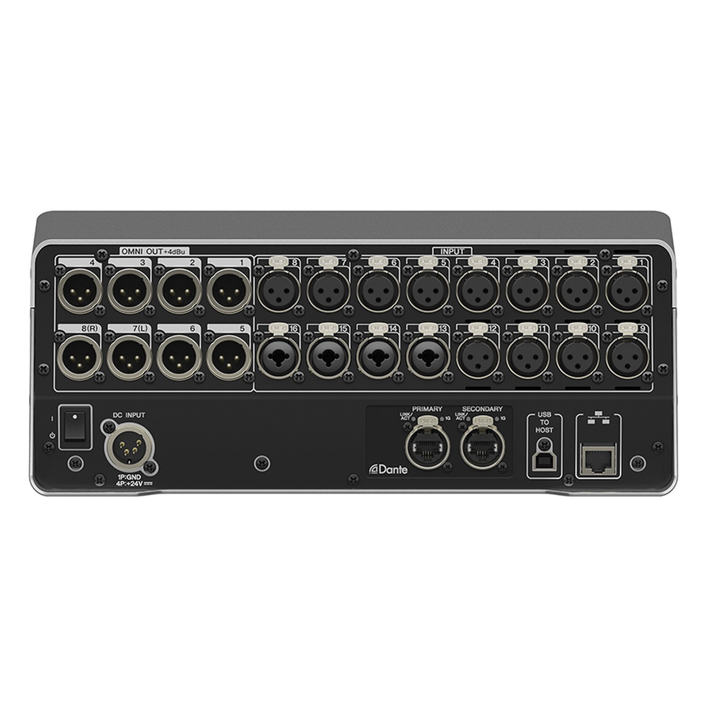 Mezcladora digital  para grabación o en vivo 16 x 8 pantalla tactil 9" con puertos Dante incorporado
