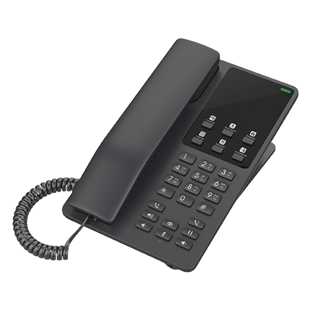 Teléfono IP Hotelero, 2 líneas SIP con 2 cuentas, codec Opus, IPV4/IPV6, color negro, con gestión en la nube GDMS