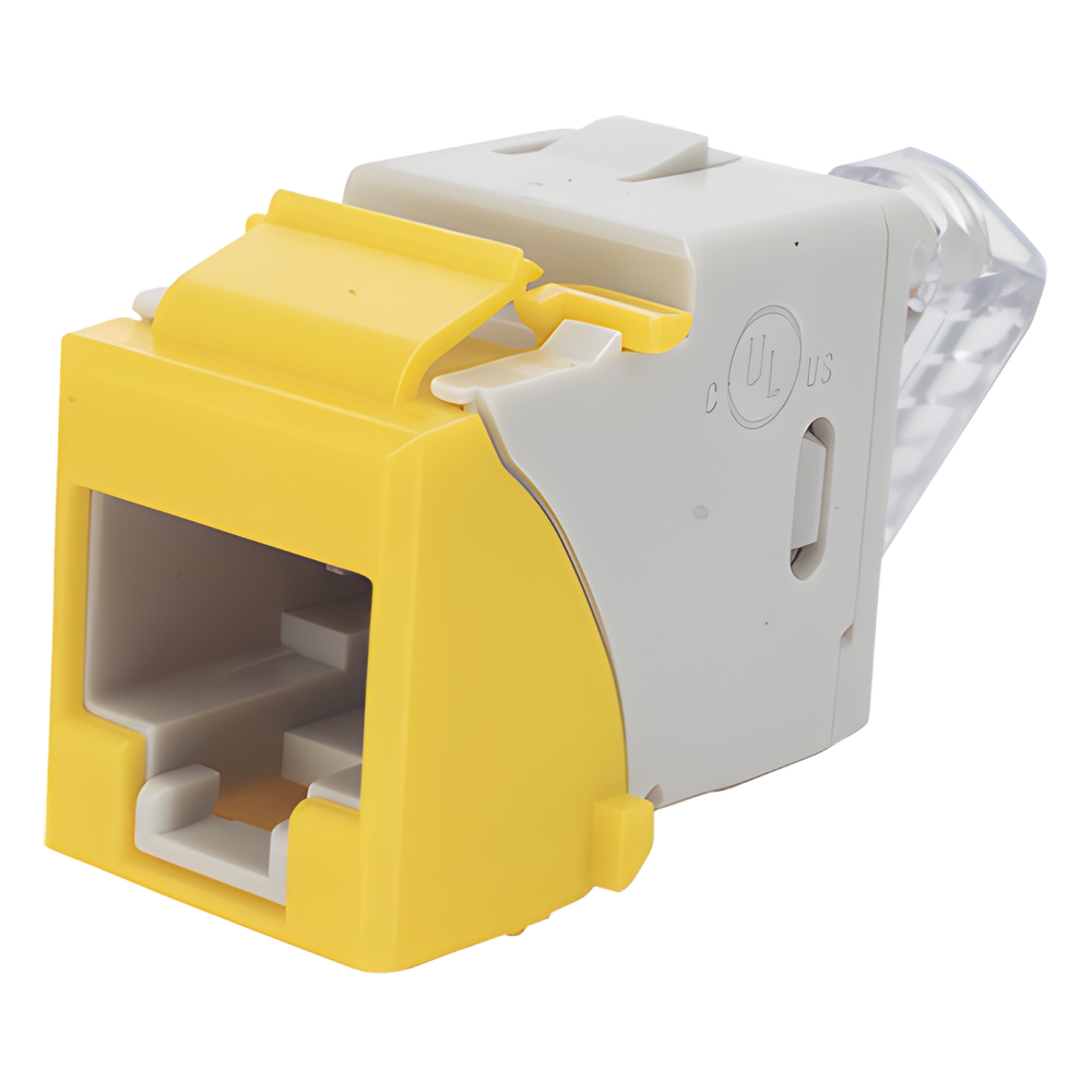Jack Ultramax Cat6, UTP, Montaje Híbrido en Placa de Pared (Plano y Angulado), Color Amarillo, Punch Down