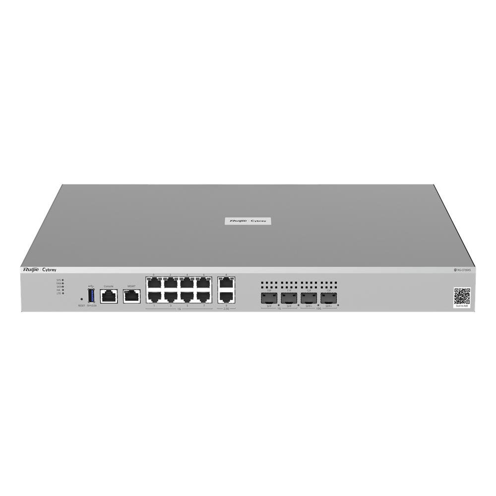 Firewall Next Generation / Empresarial / 9 Gbps Throughput / 8 Puertos Gigabit + 4 x 2.5G + 2 x SFP + 2 x SFP+ / Gestión Cloud / IPS + Antivirus + Application Control / Defensa DDoS / AI-Powered Security / Rack 1U 440 mm (17.32 in) / Línea Cybrey