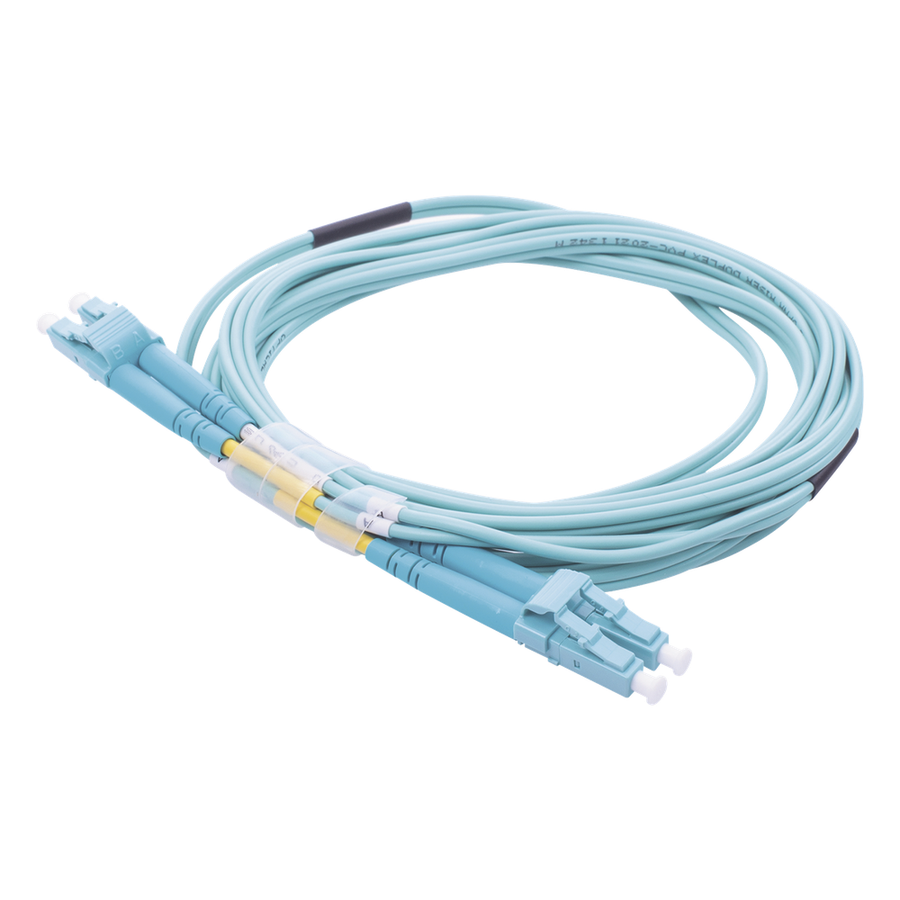 Jumper de Fibra Óptica Multimodo OM3 50/125 LC-LC OFNR (Riser), 2.0 mm, Dúplex, Aqua, 20 Metros (65.62 Pies)