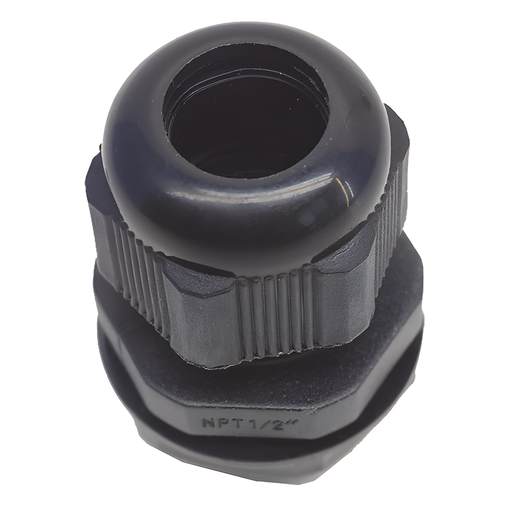 Conector Plástico Negro Tipo Glándula para Rosca NPT 1/2"