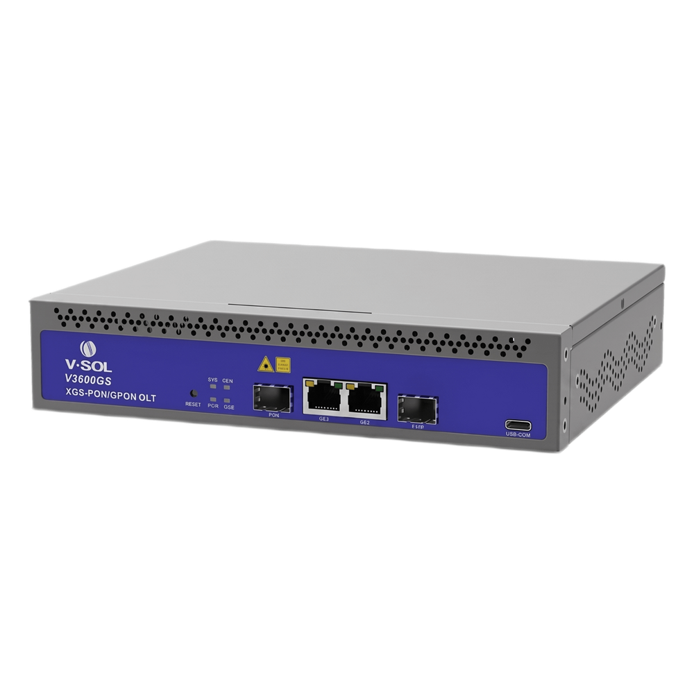 OLT de 1 puerto Combo GPON/XG(S)PON con 3 puertos Uplink (2 puertos Gigabit Ethernet + 1 puerto SFP/SFP+), hasta 128 ONU/ONT