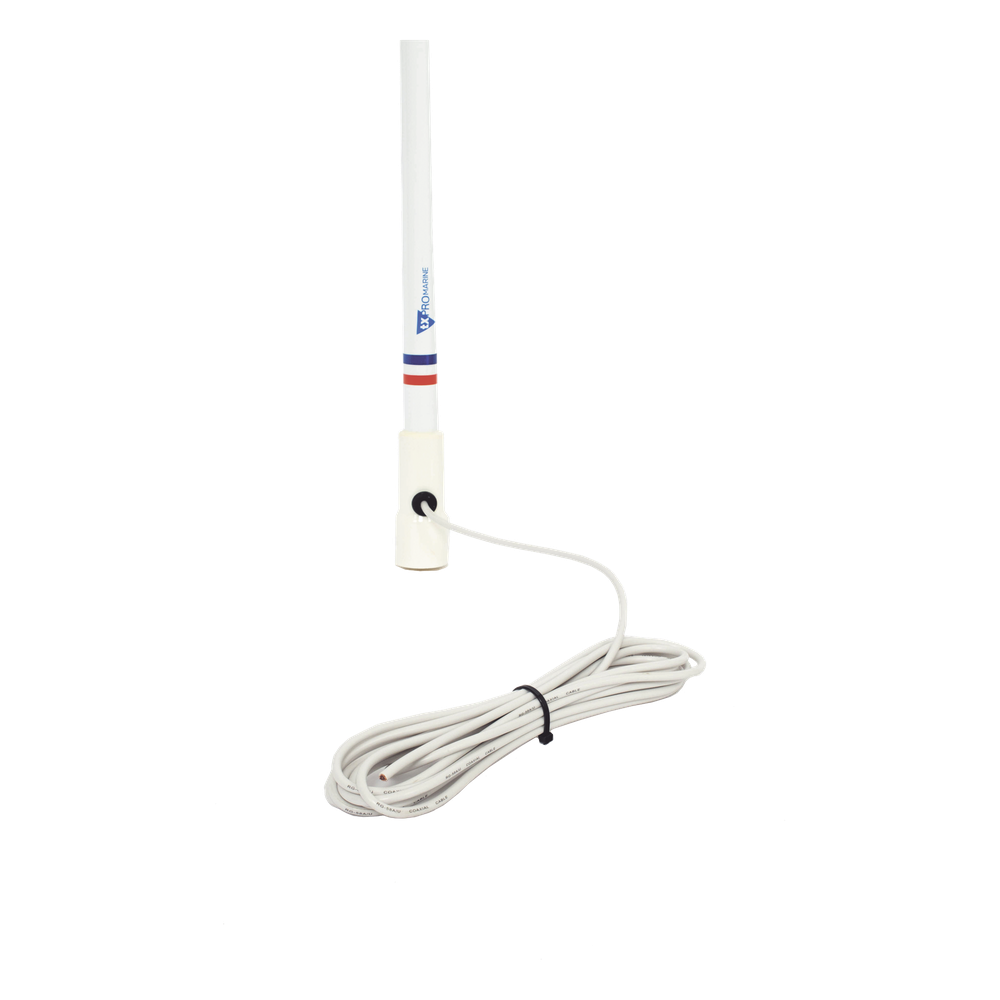 Antena Marina VHF / Fibra de Vidrio / 156-163 MHz / 6.5 dBi / Cable 10 m (32.8 ft) / PL-259 / Exterior IP67