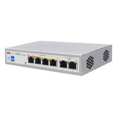 Switch PoE / Administración en la nube / Con 4 puertos 10/100 Mbps PoE af/at / 2 Puertos Uplink 10/100 Mbps / Presupuesto 60 W / PoE hasta 250 metros / Soporta protocolo ONVIF