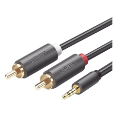 Cable Adaptador de 3.5mm Macho a 2 RCA Macho / 3 Metros (9.84 Pies) / Color Gris / Blindaje Múltiple / ABS / Alta Calidad