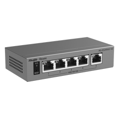 Switch Capa 2 Gestionado en la Nube / 5 Puertos Gigabit / Switching 10 Gbps / Forwarding 7.44 Mpps / Diseño sin Ventilador / Protección 6 kV / Modo CCTV de un Clic / 32 VLANs / Gabinete Metálico / Ruijie Cloud