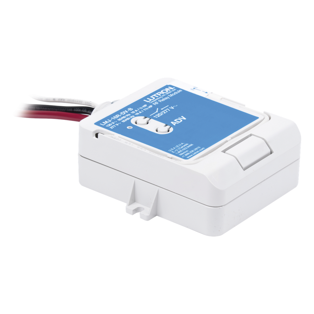 Módulo de relé de radiofrecuencia con tecnología Softswitch, conmuta hasta 16 A de propósito general, 120/277 V, apto para plenum, compatible con RA2 Select, RadioRA 2 y HomeWorks