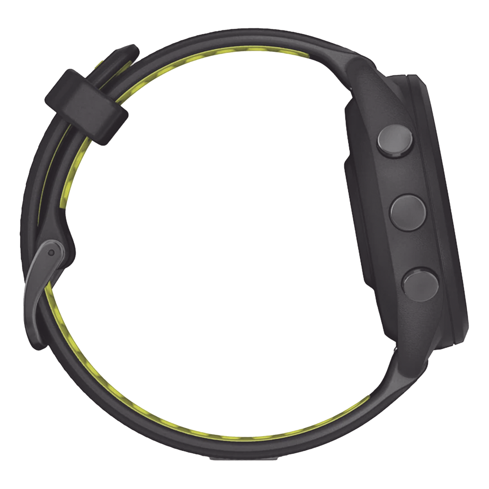 Forerunner® 265S, Bisel y carcasa en negro con correa de silicona en negro/amarillo