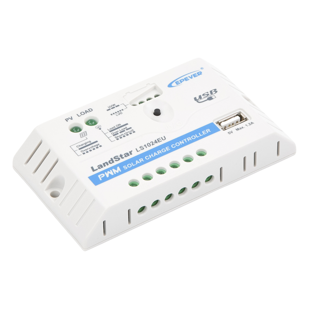 Controlador Solar PWM / 10A / 12/24V / Puerto USB / Indicadores LED / Tierra Positivo Común