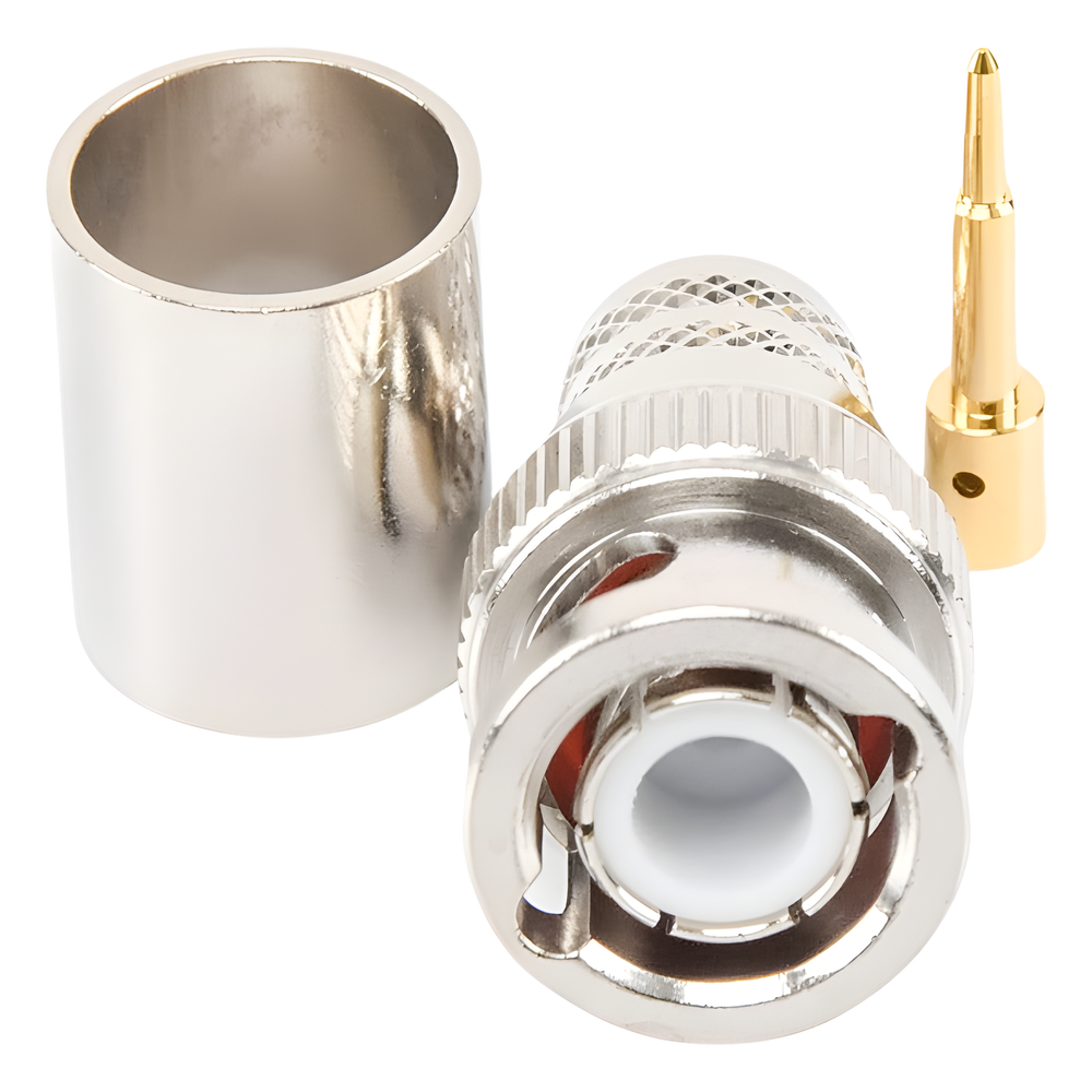 Conector BNC Macho de Anillo Plegable para RG-8/U, LMR-400, 9913, CNT-400, Níquel/ Oro/ Teflón.