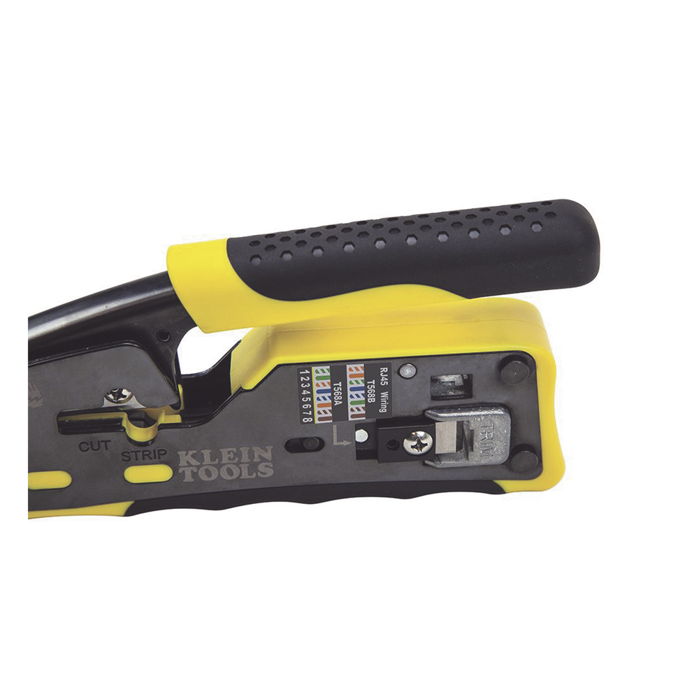 Ponchadora/Pelacables/Cortacables con Matraca para Conectores Pass-Thru RJ45 y Conectores Estándar RJ11/RJ12.
