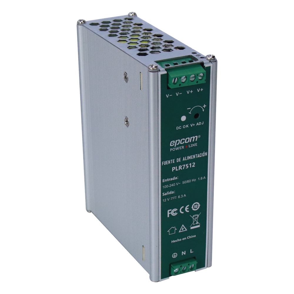 Fuente de alimentación /Entrada: 100-240 Vac /Salida: 12 Vcc / 6.3 A / 75 W / din rail
