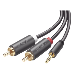Cable Adaptador de 3.5mm Macho a 2 RCA Macho / 5 Metros (16.40 Pies) / Color Gris / Blindaje Múltiple / ABS / Alta Calidad