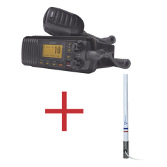 Kit de radio UM385BK | mas antena marina de fibra de vidrio TX-5101SYS/10M fabricada en fibra de vidrio con base roscable de acero inoxidable