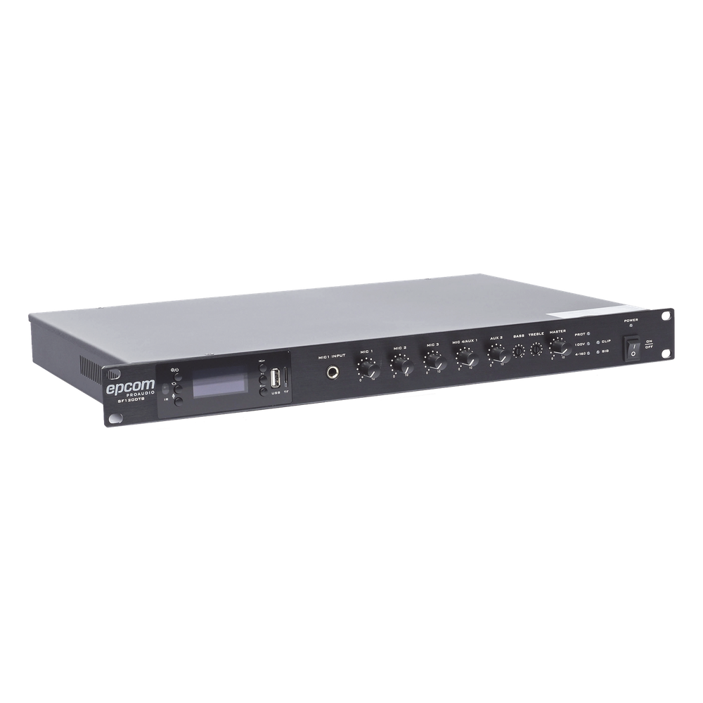 Amplificador Mezclador | 120W RMS | Sistema 100V y Baja Impedancia | MP3 | Tuner | Bluetooth | Música ambiental y Voceo